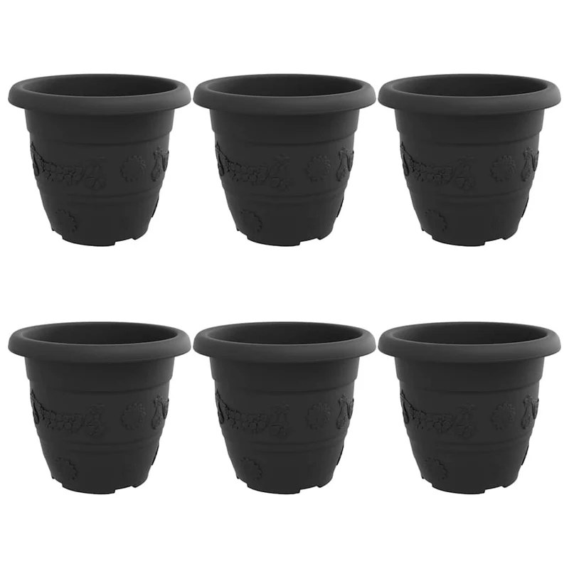 Maceta Redonda Para Flores 6 Uds. Negro Ø 30 X 25 Cm Plástico
