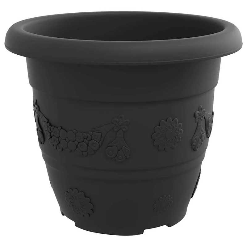 Maceta Redonda Para Flores 6 Uds. Negro Ø 30 X 25 Cm Plástico
