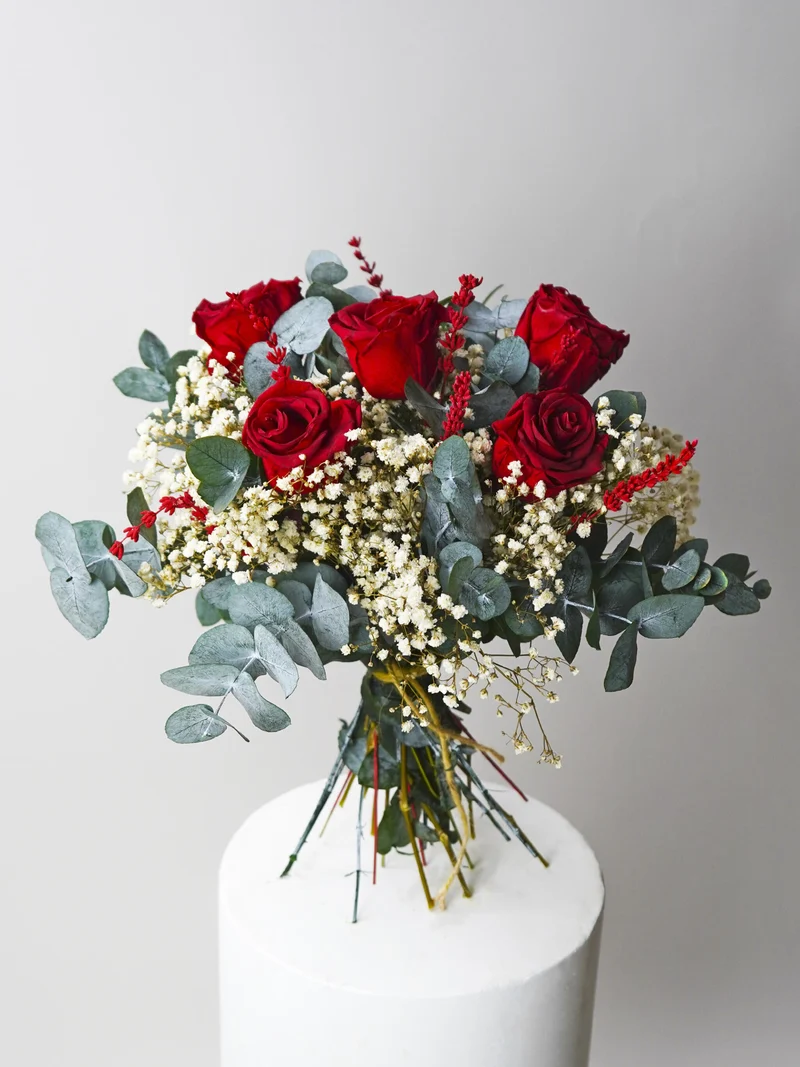 Ramo 5 Rosas Rojas Eternas - Flores Secas Y Preservadas