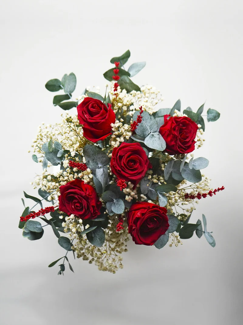 Ramo 5 Rosas Rojas Eternas - Flores Secas Y Preservadas