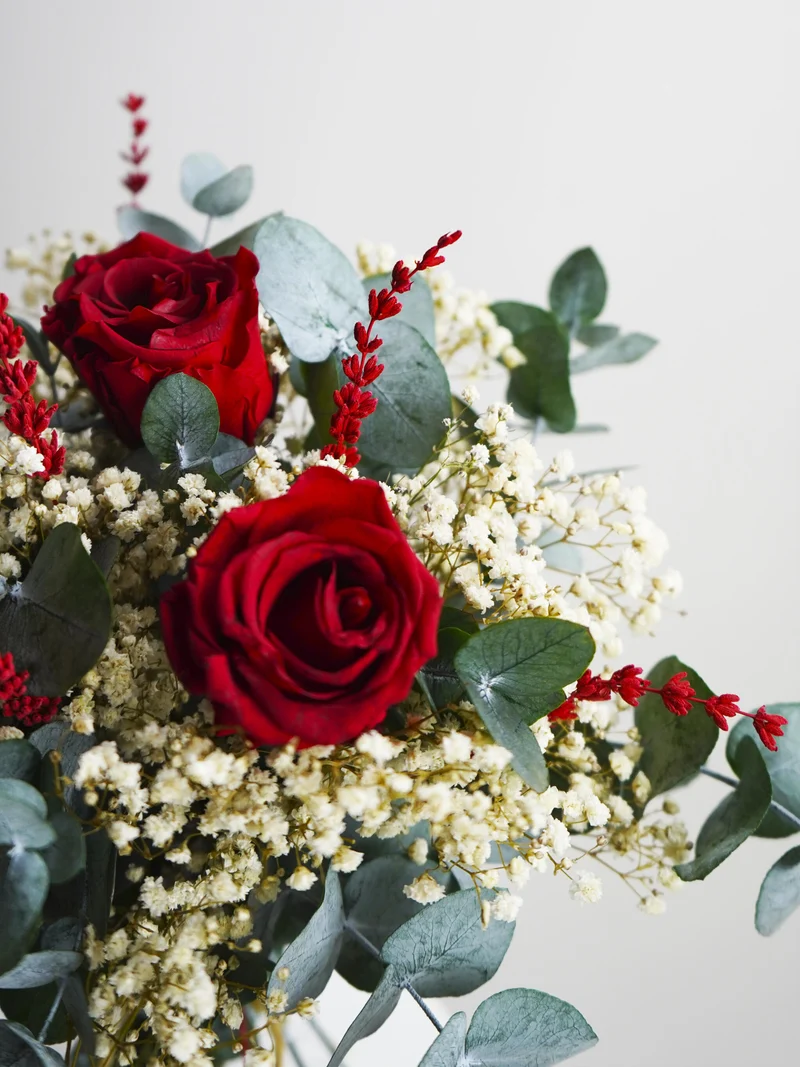 Ramo 5 Rosas Rojas Eternas - Flores Secas Y Preservadas