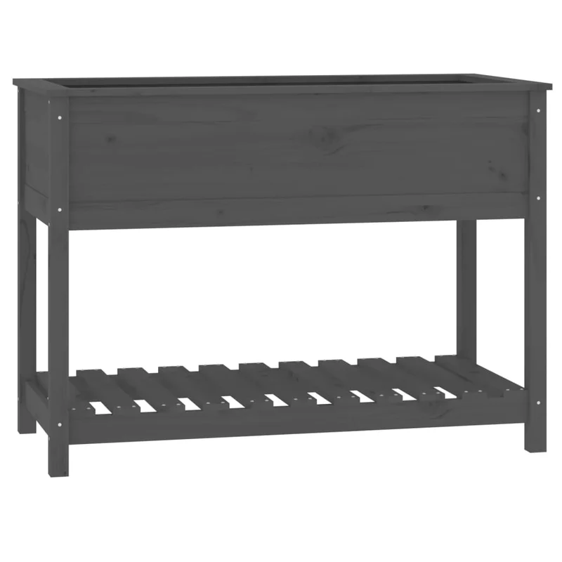 Jardinera Con Estante Madera Maciza De Pino Gris 111,5x54x81 Cm