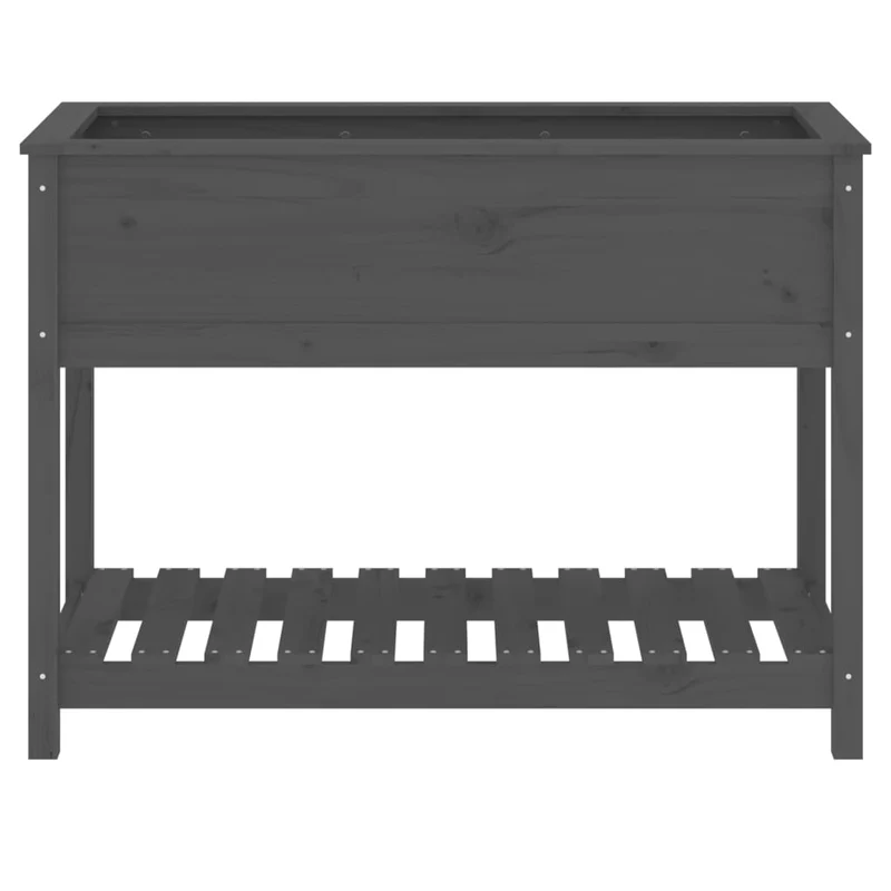 Jardinera Con Estante Madera Maciza De Pino Gris 111,5x54x81 Cm