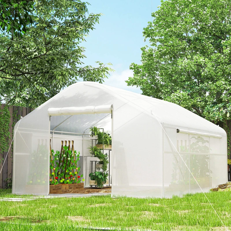 Outsunny Invernadero De Exterior 4x3x2 M Con Cubierta De Pe Anti-uv Blanco
