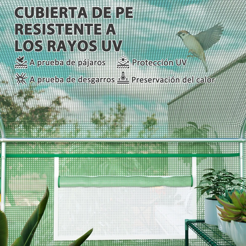 Outsunny Invernadero De Túnel 4x3x2 M Con 6 Ventanas 3 Puertas Enrollables Verde
