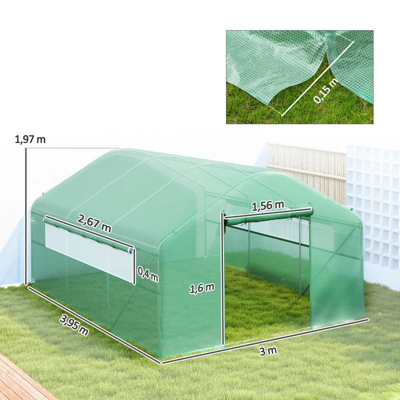 Outsunny Invernadero De Exterior 4x3x2 M Con Cubierta De Pe Anti-uv Verde