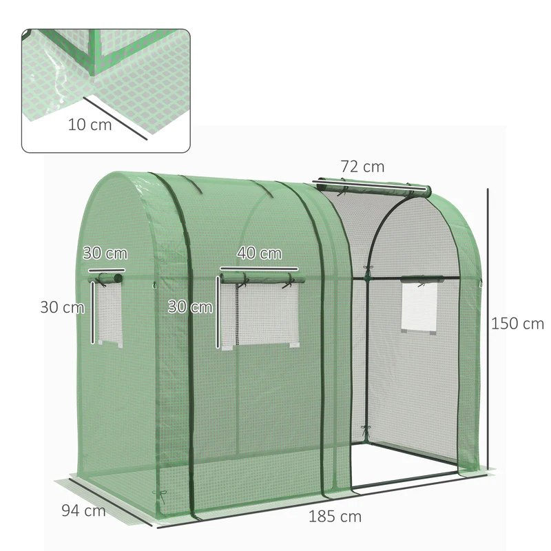Outsunny Invernadero De Jardín Con 4 Ventanas 2 Puertas 185x94x150 Cm Verde