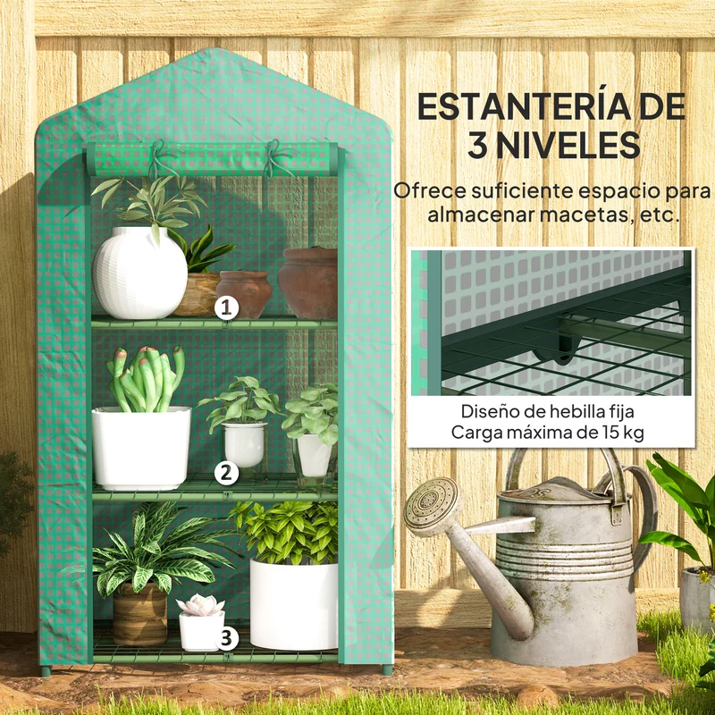 Outsunny Invernadero Jardín Terraza Con 3 Estantes Metálicos Y Puerta Enrollable