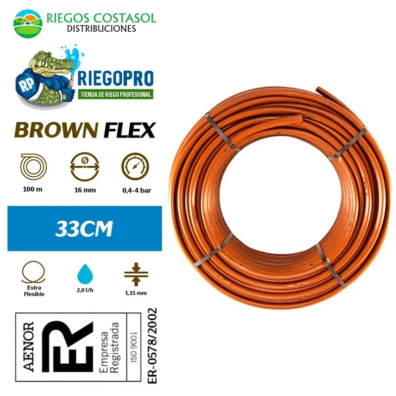 Tuberí­a Autocompensante Marrón A 33cm 100 Metros. Brownflex.