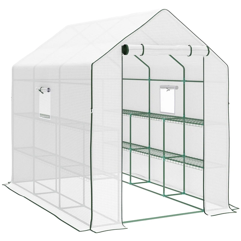 Outsunny Invernadero De Exterior Con 1 Estantes Puerta Enrollable 140x213x190 Cm
