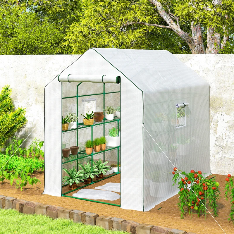 Outsunny Invernadero De Exterior Con 1 Estantes Puerta Enrollable 140x213x190 Cm