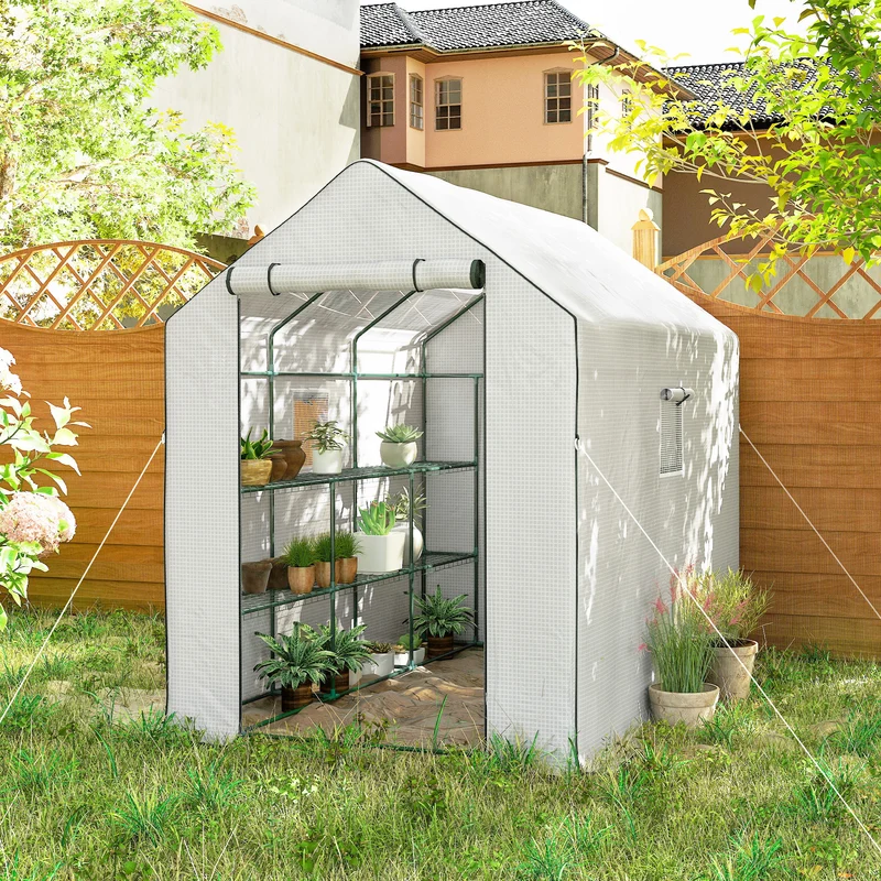 Outsunny Invernadero De Exterior Con 1 Estantes Puerta Enrollable 140x213x190 Cm