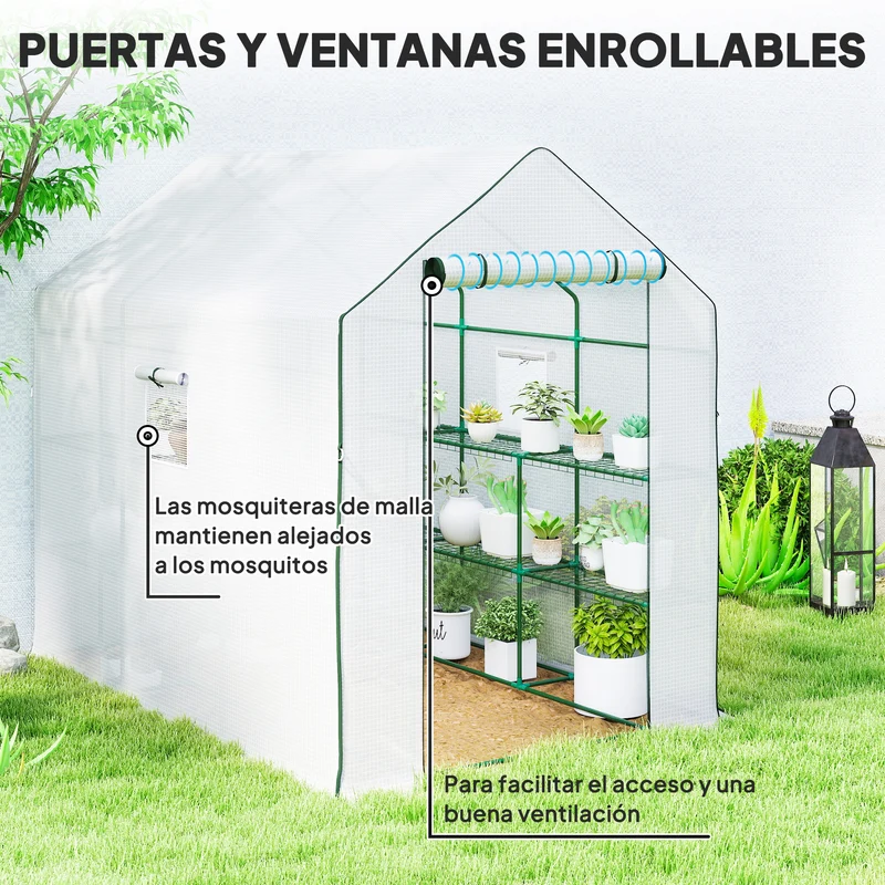 Outsunny Invernadero De Exterior Con 1 Estantes Puerta Enrollable 140x213x190 Cm