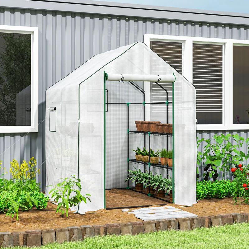 Outsunny Invernadero De Exterior Con 6 Estantes Puerta Enrollable 140x143x190 Cm