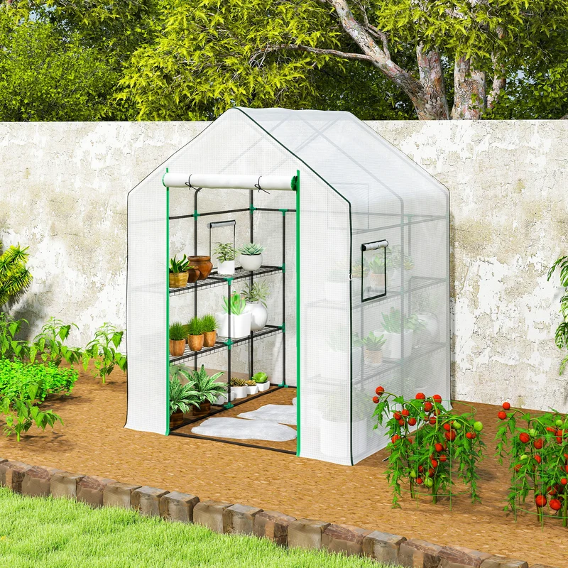 Outsunny Invernadero De Exterior Con 6 Estantes Puerta Enrollable 140x143x190 Cm