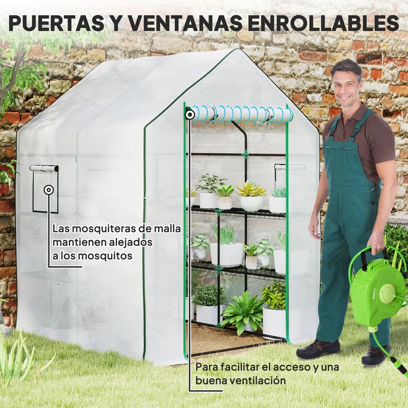 Outsunny Invernadero De Exterior Con 6 Estantes Puerta Enrollable 140x143x190 Cm