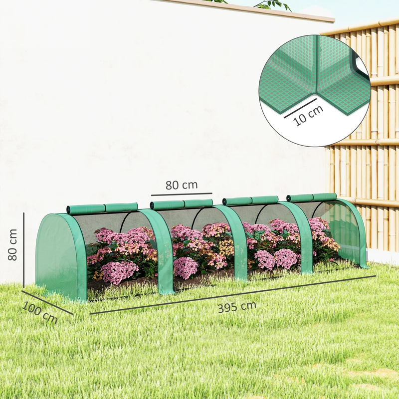 Outsunny Invernadero Con 4 Ventanas Estructura De Acero Y Pe 400x100x80 Cm Verde