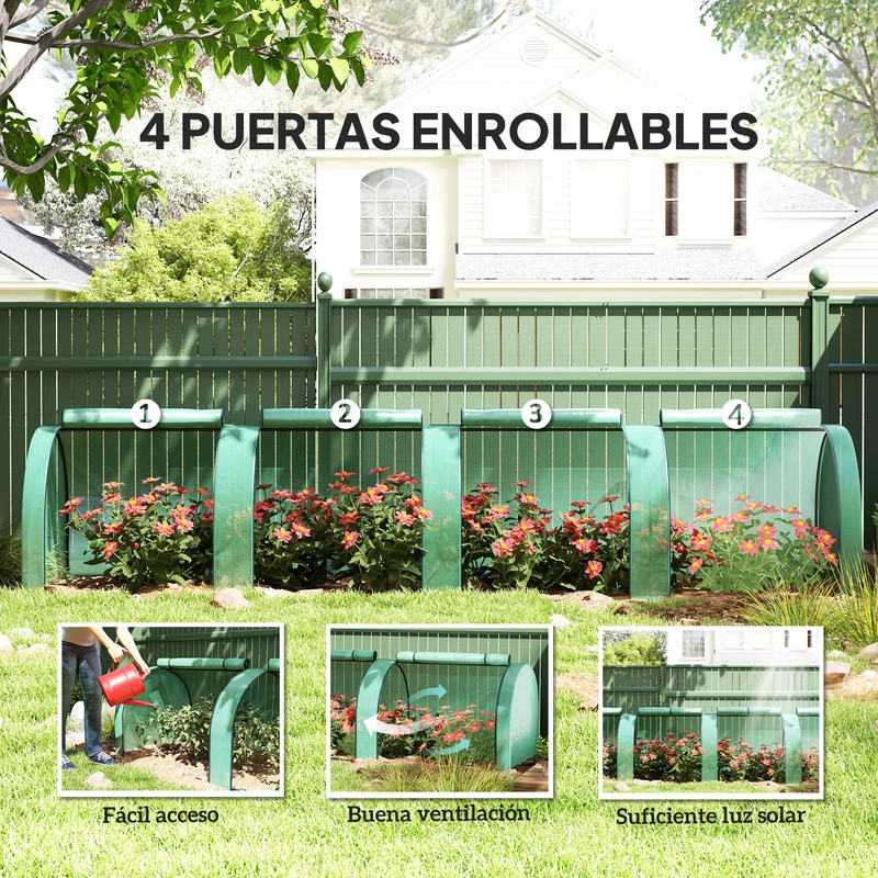 Outsunny Invernadero Con 4 Ventanas Estructura De Acero Y Pe 400x100x80 Cm Verde