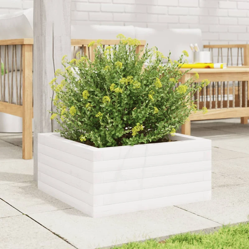 Jardinera De Madera Maciza De Pino Blanco 50x50x23 Cm