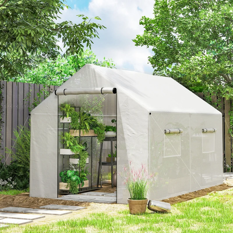 Outsunny Invernadero De Exterior 2x3x2 M Con 4 Ventanas De Malla Blanco
