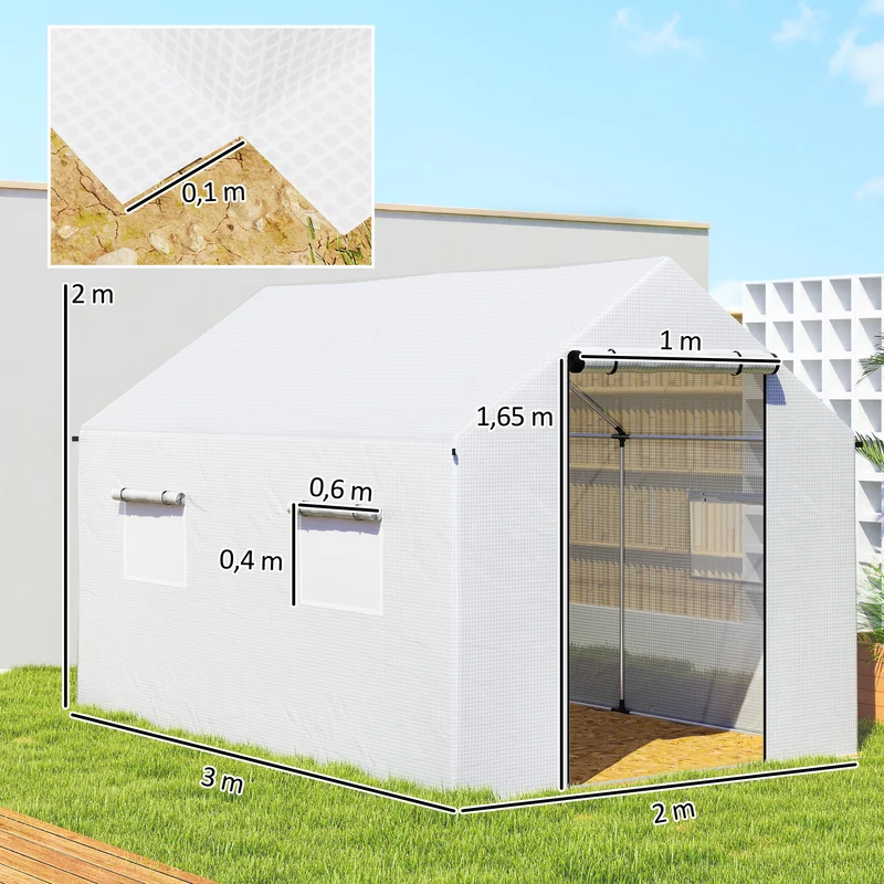Outsunny Invernadero De Exterior 2x3x2 M Con 4 Ventanas De Malla Blanco