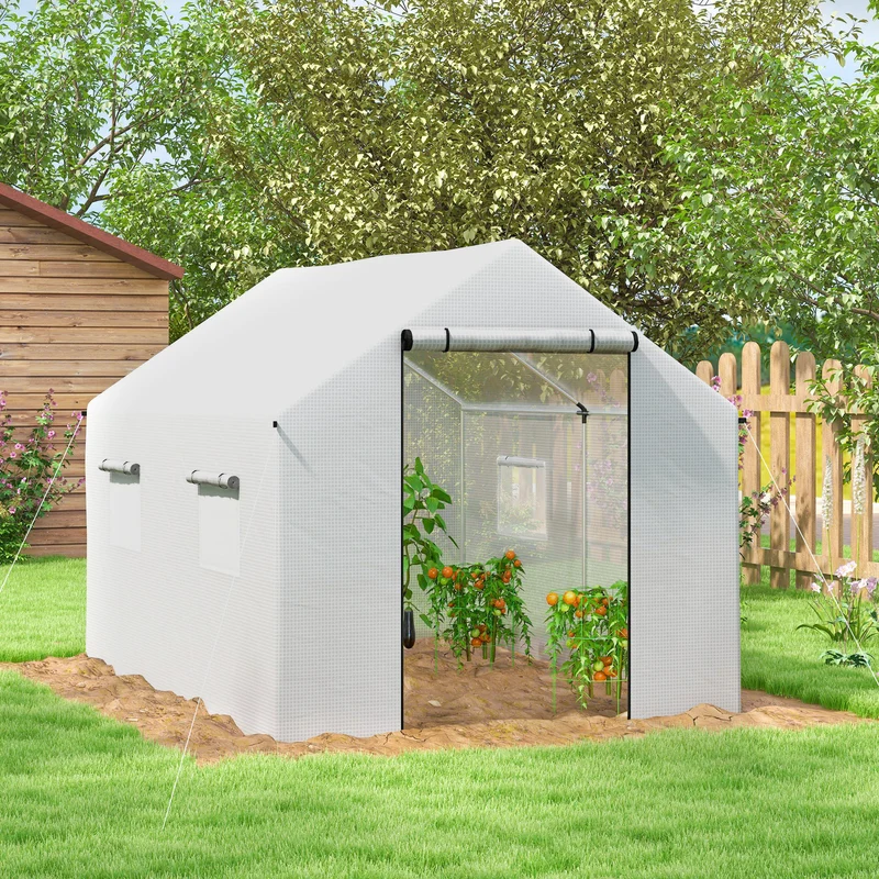 Outsunny Invernadero De Exterior 2x3x2 M Con 4 Ventanas De Malla Blanco
