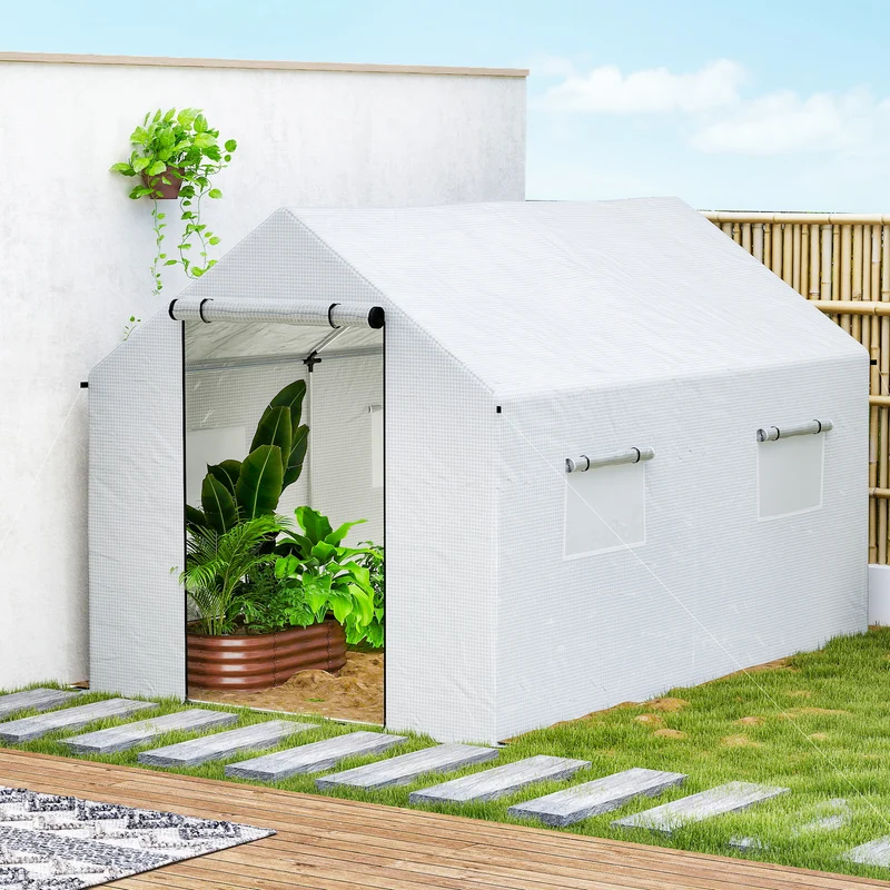 Outsunny Invernadero De Exterior 2x3x2 M Con 4 Ventanas De Malla Blanco