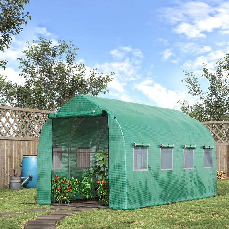 Outsunny Invernadero De Exterior 4x2x2 M Con 8 Ventanas De Malla Verde