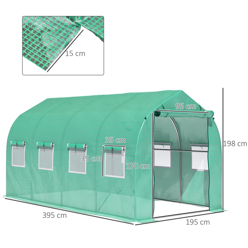 Outsunny Invernadero De Exterior 4x2x2 M Con 8 Ventanas De Malla Verde