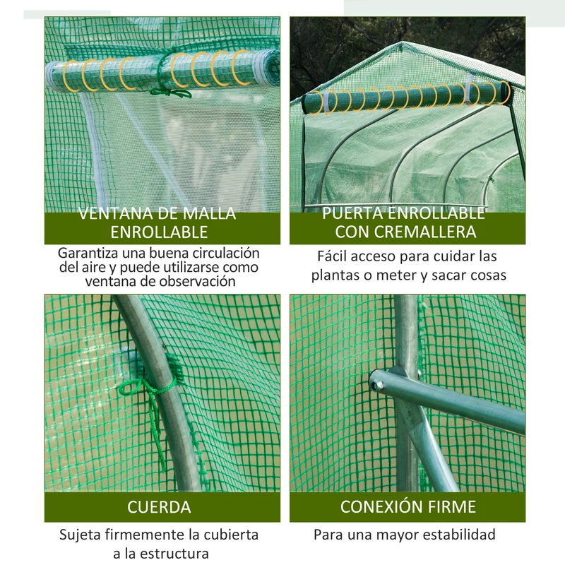 Outsunny Invernadero De Exterior 4x2x2 M Con 8 Ventanas De Malla Verde