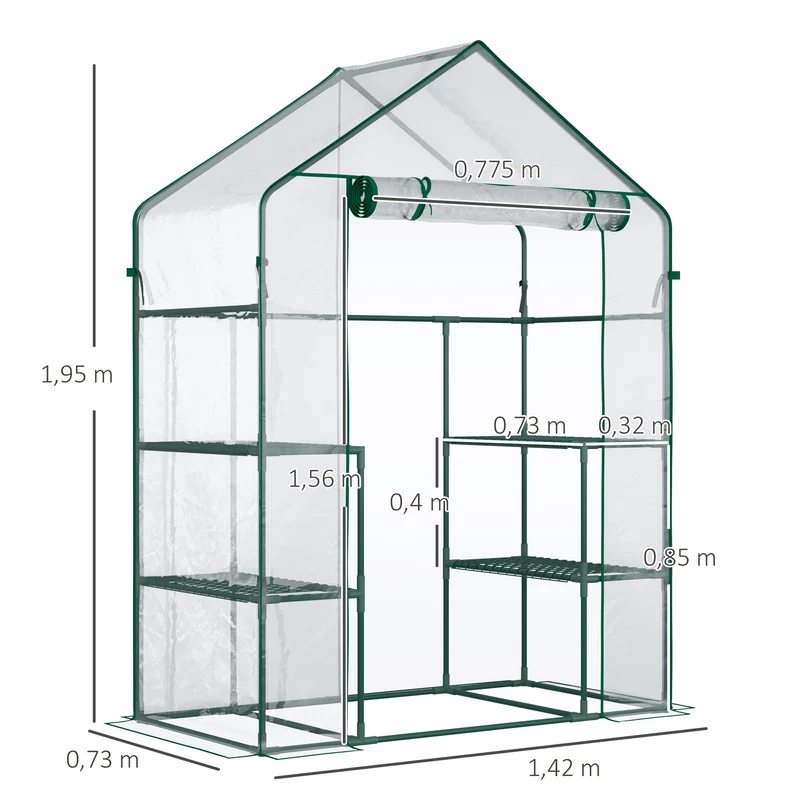 Outsunny Invernadero De Jardín Con 4 Estantes 142x73x195 Cm Verde
