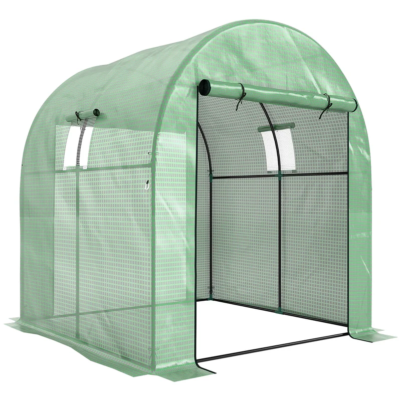 Outsunny Invernadero De Túnel Con 2 Puertas Enrollables 2 Ventanas 180x180x200cm