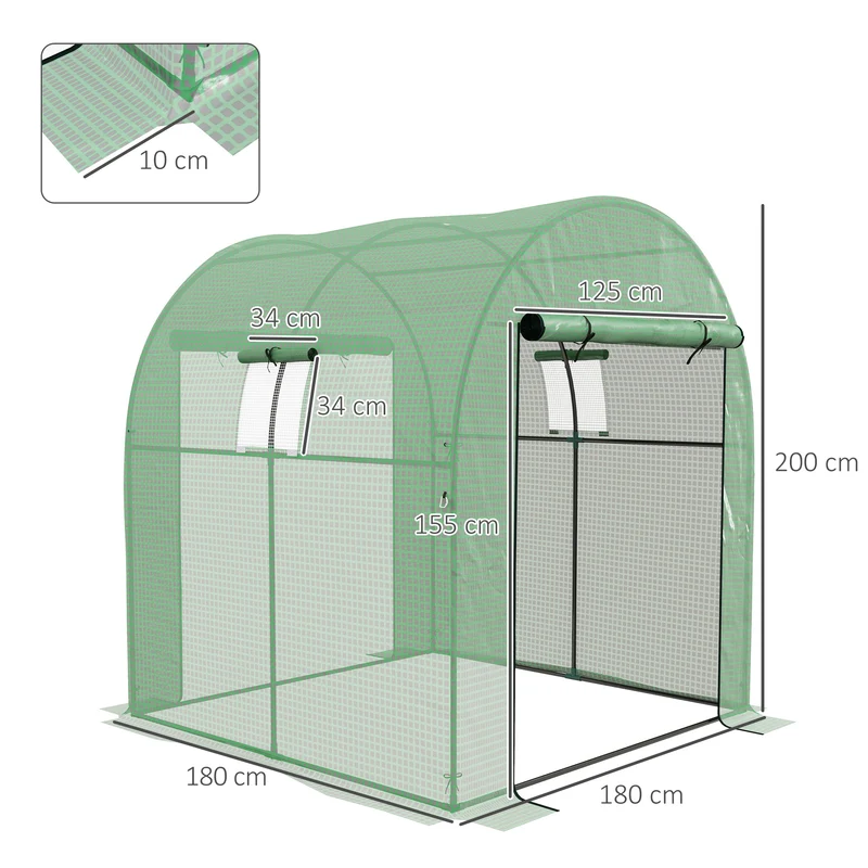 Outsunny Invernadero De Túnel Con 2 Puertas Enrollables 2 Ventanas 180x180x200cm