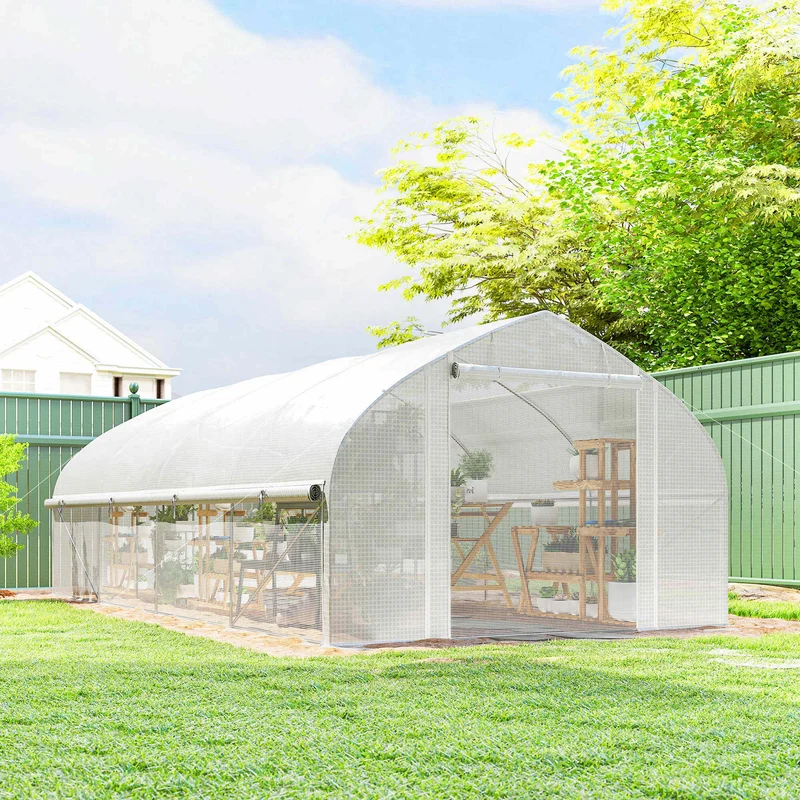 Outsunny Invernadero De Exterior 6x3x2 M Con Cubierta De Pe Anti-uv Blanco