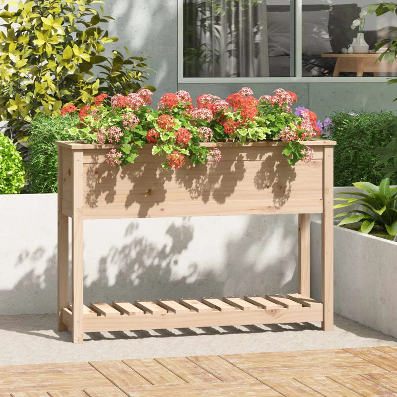 Jardinera Con Estante Madera Maciza De Pino 111,5x34,5x81 Cm