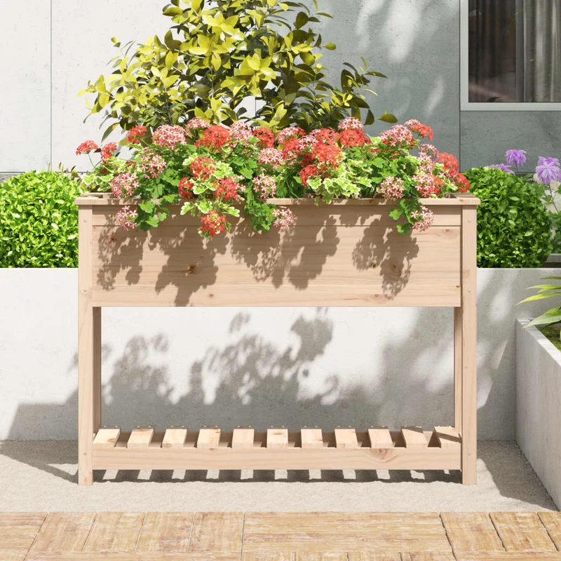 Jardinera Con Estante Madera Maciza De Pino 111,5x34,5x81 Cm