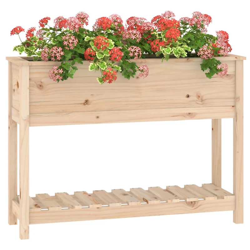 Jardinera Con Estante Madera Maciza De Pino 111,5x34,5x81 Cm