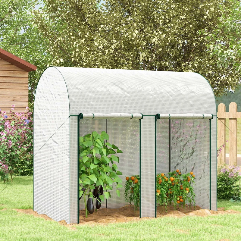 Outsunny Invernadero Pequeño Con 2 Puerta Con Cremallera 200x100x178 Cm Blanco