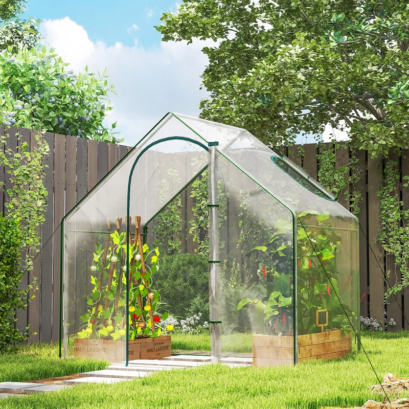 Outsunny Invernadero Pequeño Con Puerta Con Cremallera 180x100x168 Cm Verde