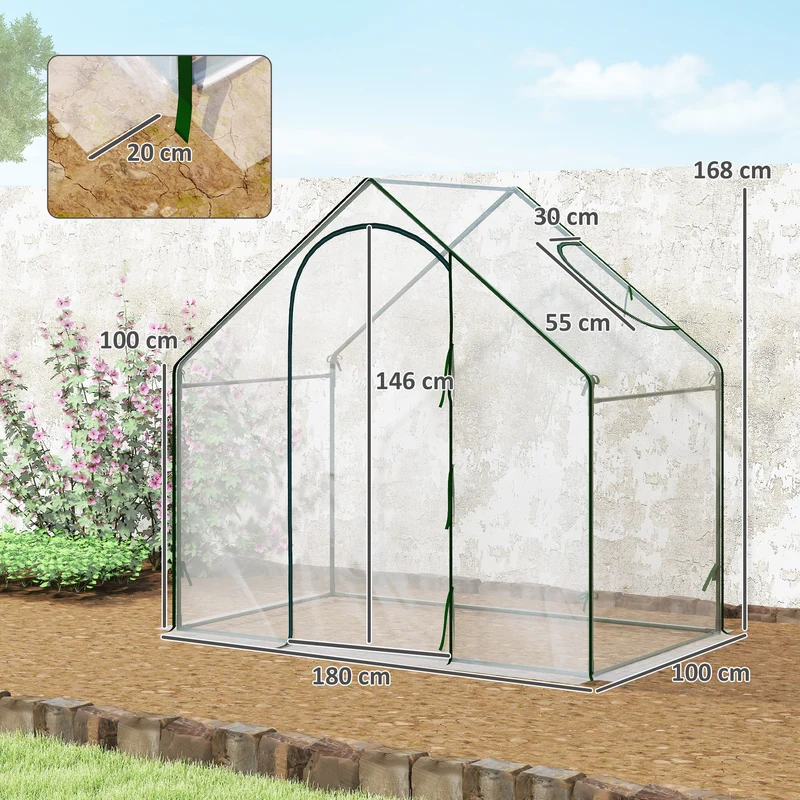 Outsunny Invernadero Pequeño Con Puerta Con Cremallera 180x100x168 Cm Verde
