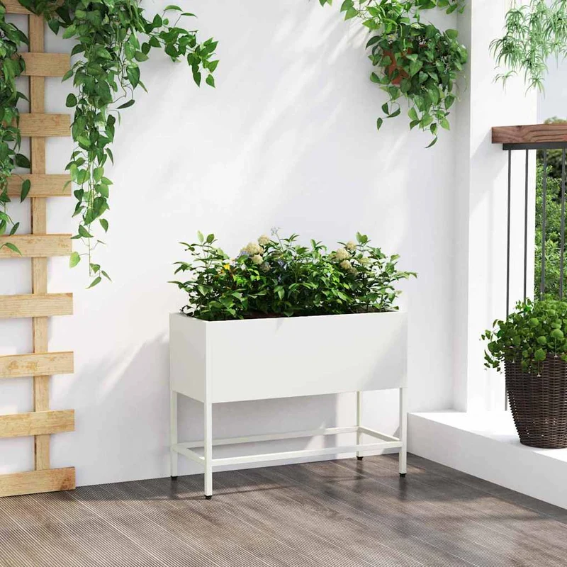Jardinera Elevada Blanco 60 X 26 X 48 Cm Acero