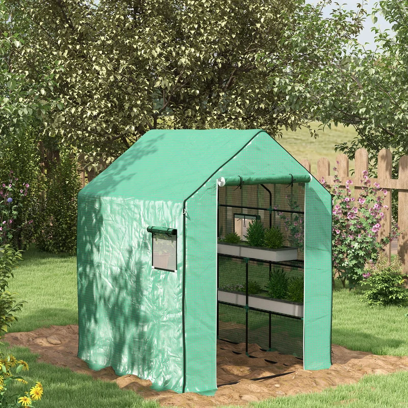 Outsunny Cubierta De Invernadero 140x143x190 Cm Con Ventana Anti-uv Verde
