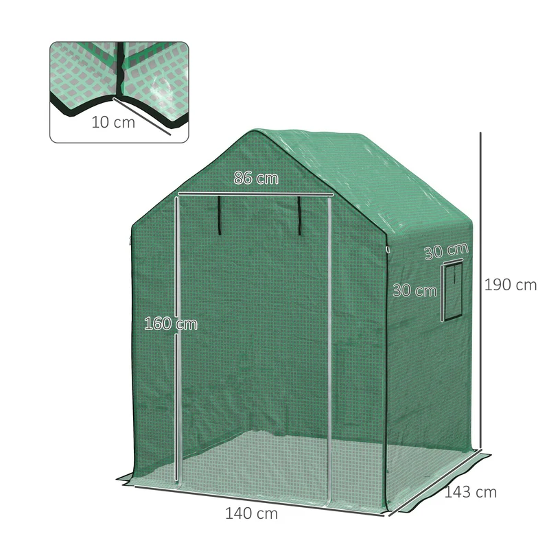 Outsunny Cubierta De Invernadero 140x143x190 Cm Con Ventana Anti-uv Verde