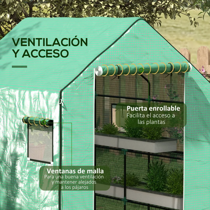 Outsunny Cubierta De Invernadero 140x143x190 Cm Con Ventana Anti-uv Verde