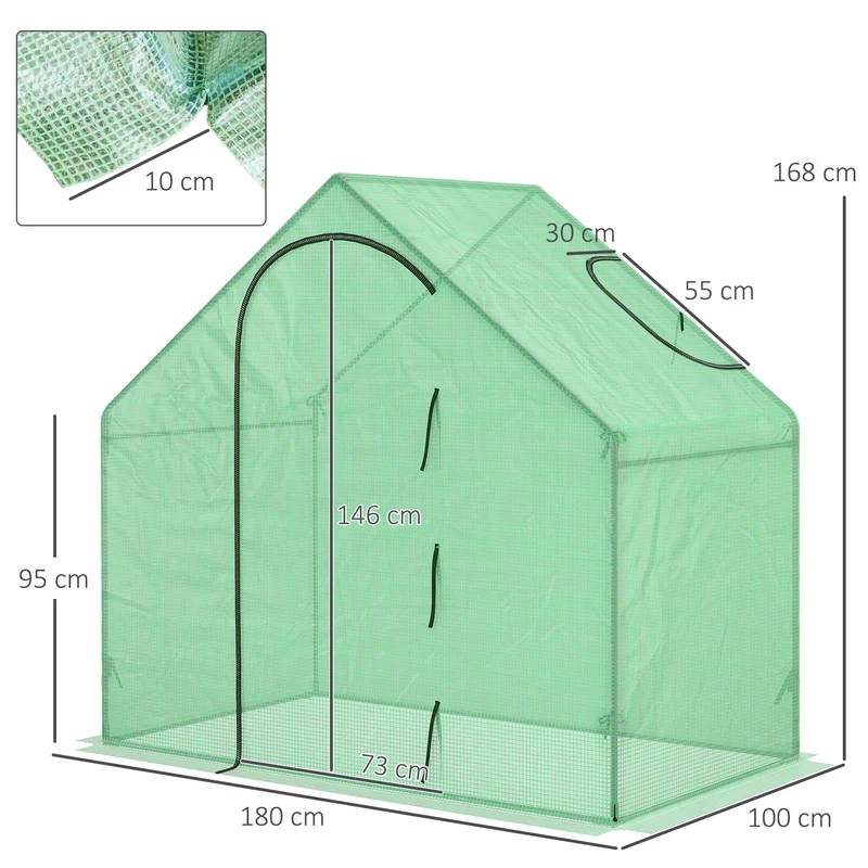 Outsunny Invernadero Pequeño Con Puerta Con Cremallera 180x100x168 Cm Verde