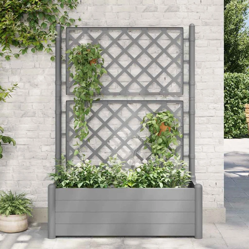 Jardinera Con Enrejado Pp Gris Piedra 100x43x142 Cm