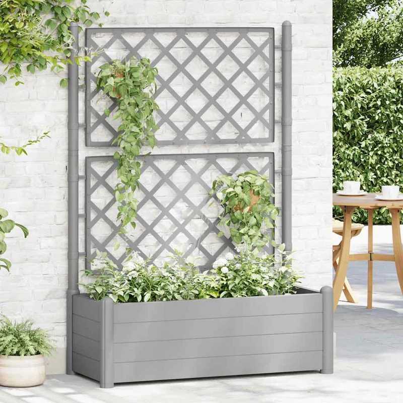 Jardinera Con Enrejado Pp Gris Piedra 100x43x142 Cm