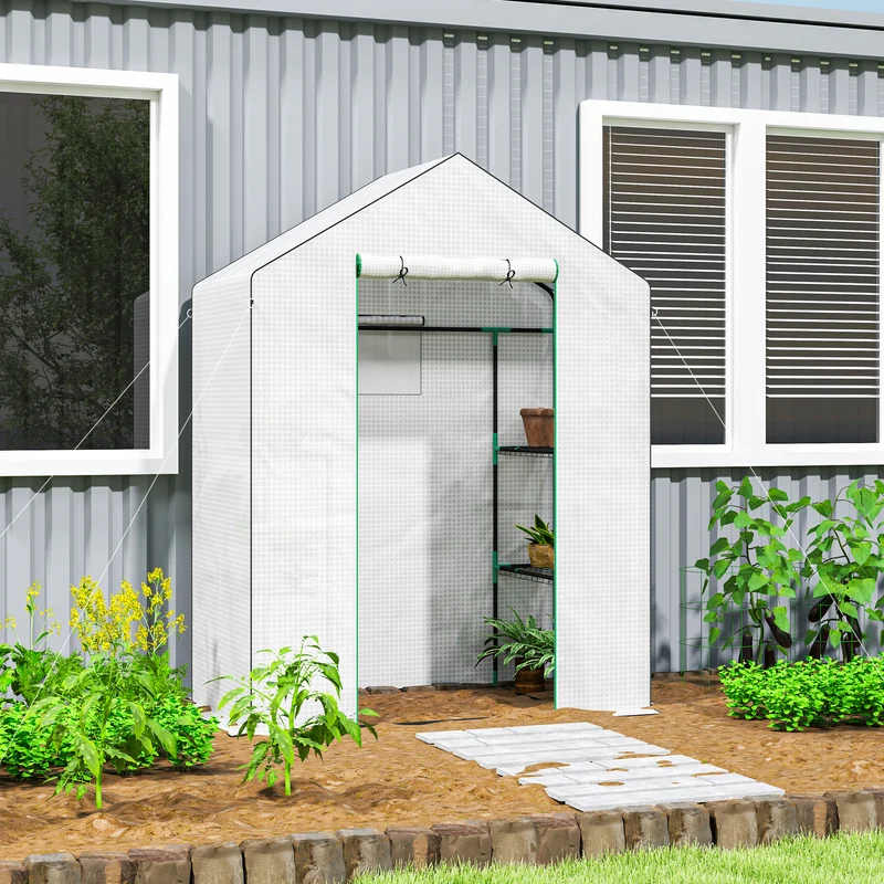Outsunny Invernadero Para Jardín Con 1 Puerta 2 Ventanas 140x73x190 Cm Blanco