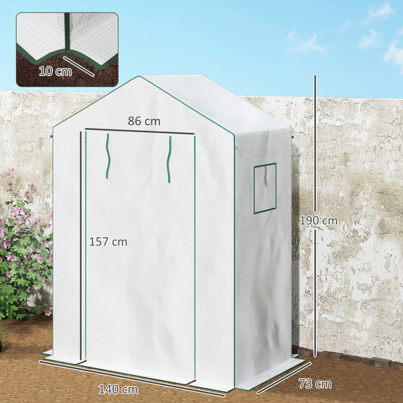 Outsunny Invernadero Para Jardín Con 1 Puerta 2 Ventanas 140x73x190 Cm Blanco