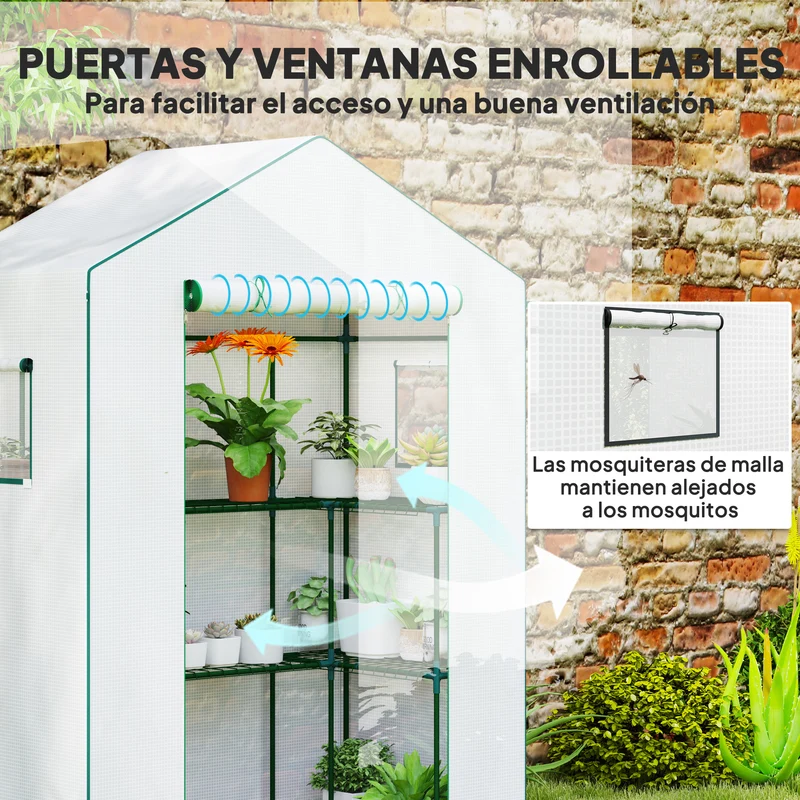 Outsunny Invernadero Para Jardín Con 1 Puerta 2 Ventanas 140x73x190 Cm Blanco